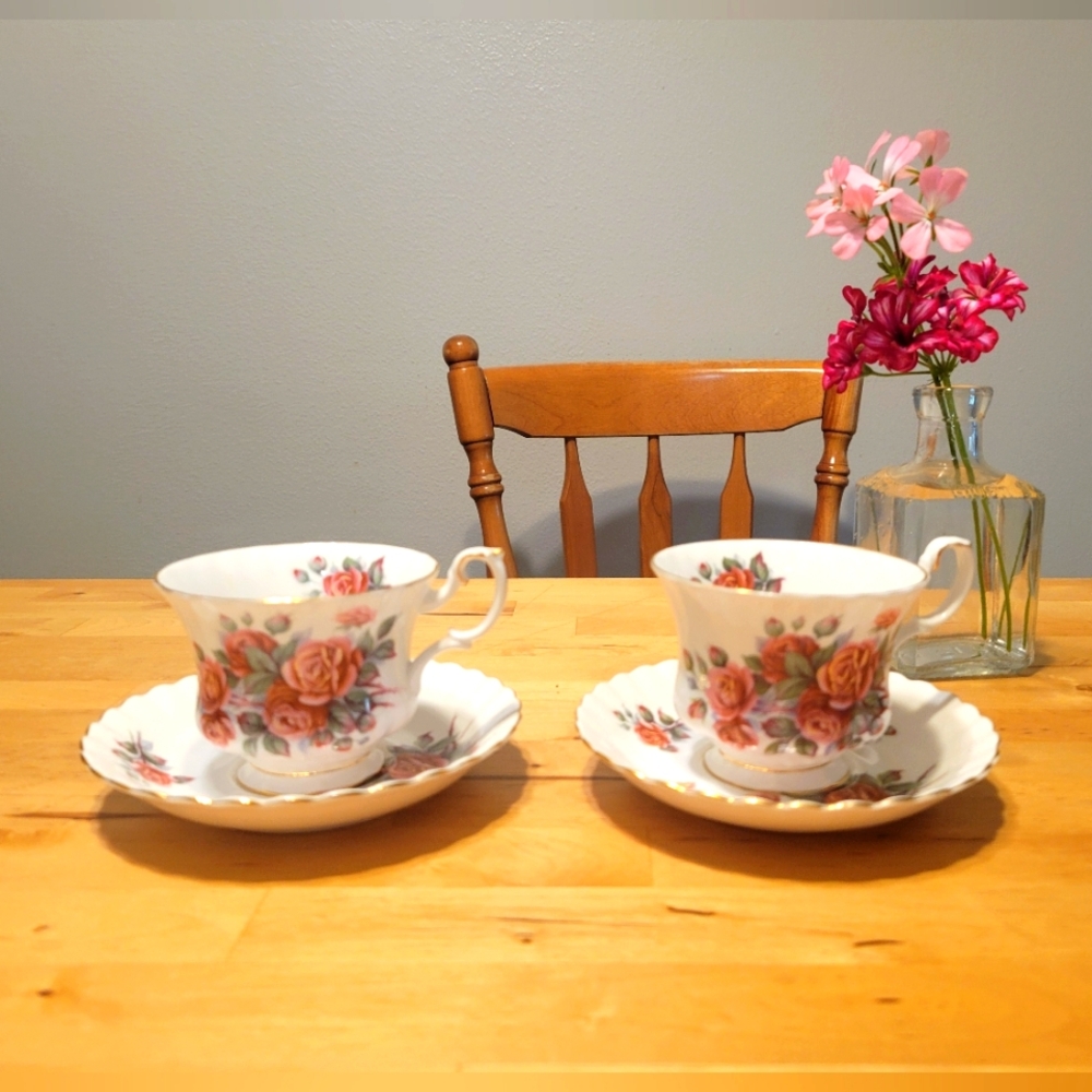 Vtg Royal Albert 2 X Centennial Rose Tea Cup and Saucer Sets